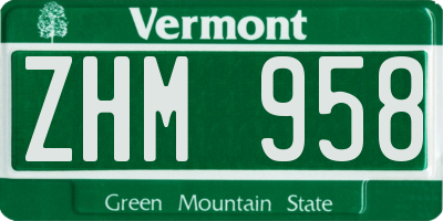 VT license plate ZHM958