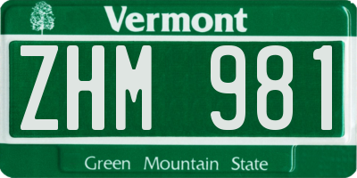 VT license plate ZHM981