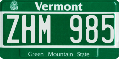 VT license plate ZHM985