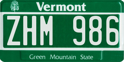 VT license plate ZHM986