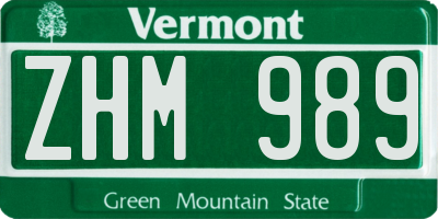 VT license plate ZHM989