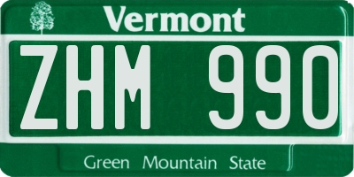 VT license plate ZHM990