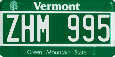 VT license plate ZHM995