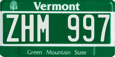 VT license plate ZHM997