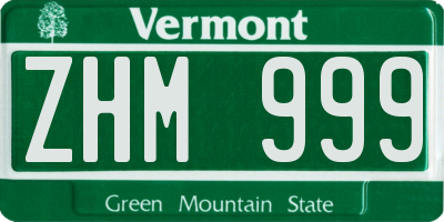 VT license plate ZHM999