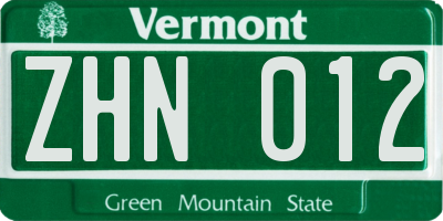 VT license plate ZHN012