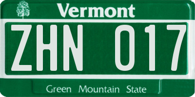 VT license plate ZHN017