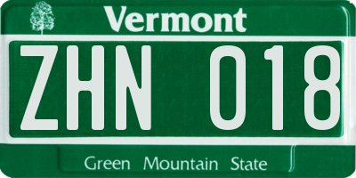 VT license plate ZHN018