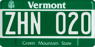 VT license plate ZHN020