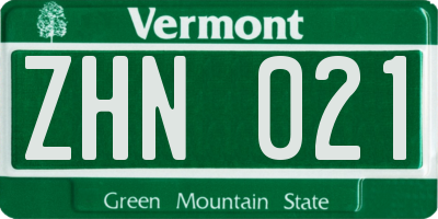 VT license plate ZHN021