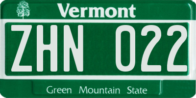 VT license plate ZHN022