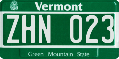 VT license plate ZHN023