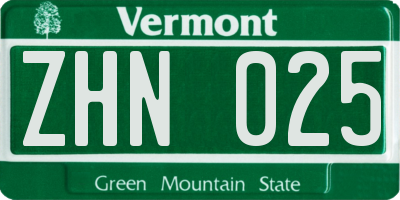VT license plate ZHN025