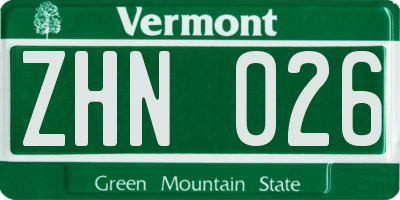 VT license plate ZHN026