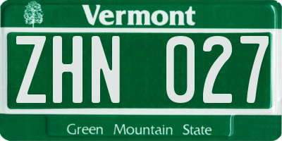 VT license plate ZHN027