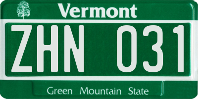 VT license plate ZHN031