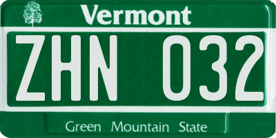 VT license plate ZHN032