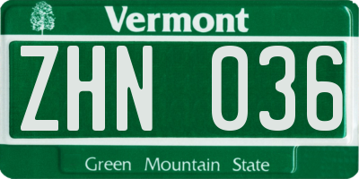 VT license plate ZHN036