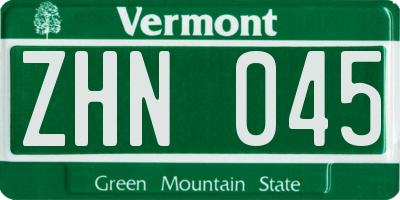 VT license plate ZHN045