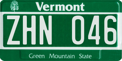 VT license plate ZHN046