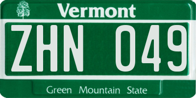 VT license plate ZHN049