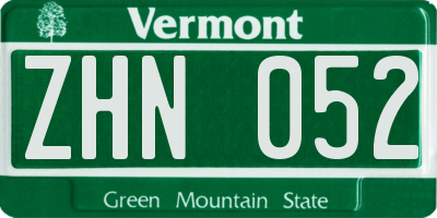 VT license plate ZHN052