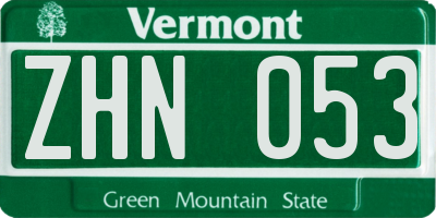 VT license plate ZHN053