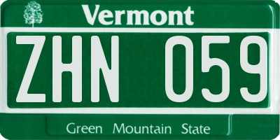 VT license plate ZHN059