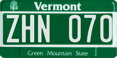 VT license plate ZHN070