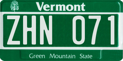 VT license plate ZHN071