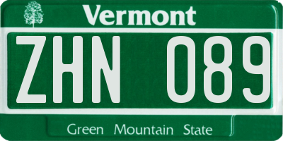 VT license plate ZHN089