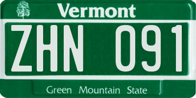 VT license plate ZHN091