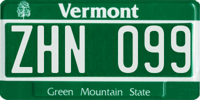 VT license plate ZHN099