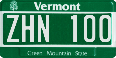 VT license plate ZHN100