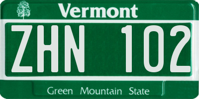 VT license plate ZHN102