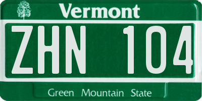 VT license plate ZHN104