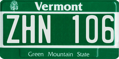 VT license plate ZHN106