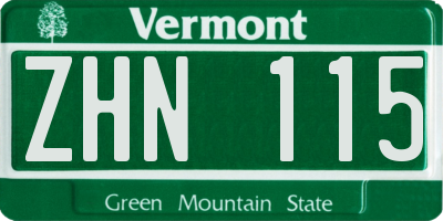 VT license plate ZHN115