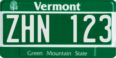 VT license plate ZHN123