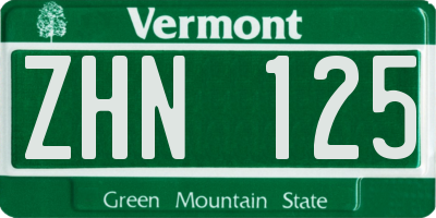 VT license plate ZHN125
