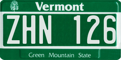VT license plate ZHN126