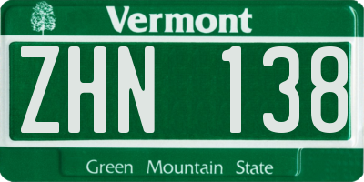 VT license plate ZHN138