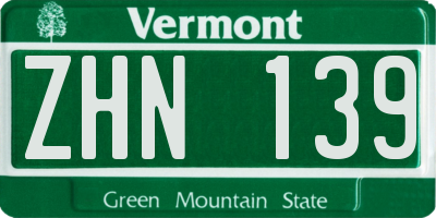 VT license plate ZHN139