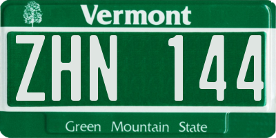 VT license plate ZHN144