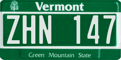 VT license plate ZHN147
