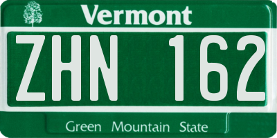 VT license plate ZHN162