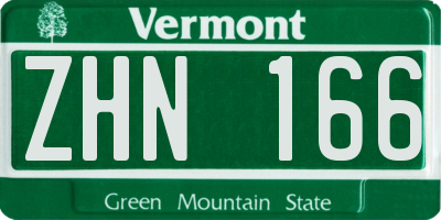 VT license plate ZHN166