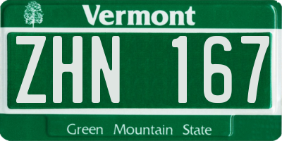 VT license plate ZHN167