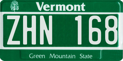 VT license plate ZHN168
