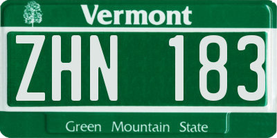VT license plate ZHN183